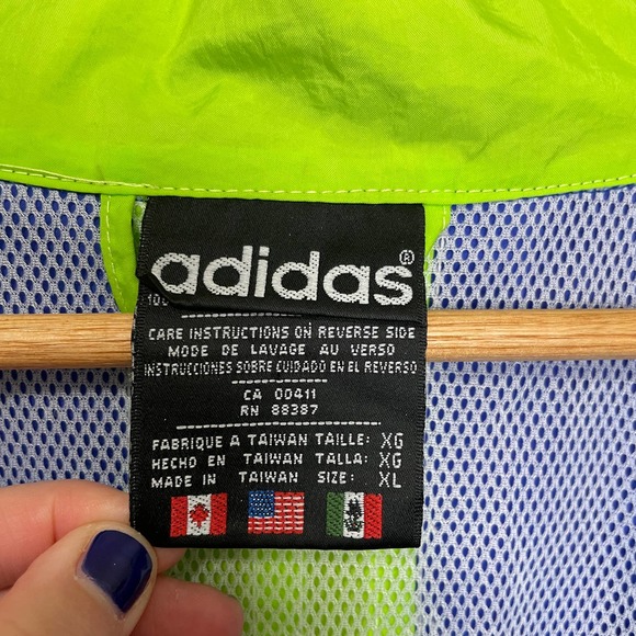 Adidas Full Zip Windbreaker Embroidered Logo Long Sleeve Blue Green XL - Picture 3 of 8